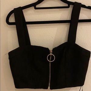 Velvet front zip crop top